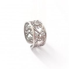 "\"Sterling Silver Ring in portuguese filigree.  This ring is made with a band like a wedding ring, and has several Hearts shaped in the middle made in portuguese filigree. Adjustable to all sizes. All our rings and other accessories are handmade in Portugal.  Search for us and for portuguese filigree and you will discover an ancient art of handcraft that as passed for generations.  All products are unique because they are handmade in certified sterling silver 925.  See all our collection of bra Sterling Silver Filigree Engraved Promise Ring, Sterling Silver Open Filigree Ring With Intricate Design, Engraved Sterling Silver Filigree Open Ring, Engraved Filigree Open Promise Ring, Silver Engraved Open Filigree Ring, Adjustable Engraved Sterling Silver Filigree Ring, Silver Filigree Engraved Ring For Anniversary, Sterling Silver Filigree Open Ring For Anniversary, Sterling Silver Filigree Toe Ring