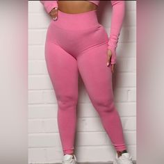 Nwt Size: Large Color: Pink Fitted Seamless Fabric Leggings, Pink Activewear For Gym, Pink Seamless Workout Bottoms, Fitted Seamless Pink Bottoms, Hot Pink Fashion, 80 Fashion, Gym Attire, Fashion Nova Pants, Loungewear Women