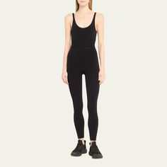 Tracy Anderson seamless active jumpsuit features stretch ladder trim Scoop neckline with a ruched center seam Adjustable straps Scoop back Full length Second-skin fit  Polyester Made in Italy Seamless Sports Bodysuit In Elastane, Seamless Elastane Unitard For Workout, Seamless Scoop Neck Bodysuit In Athleisure Style, Athleisure Seamless Scoop Neck Bodysuit, Sporty Scoop Neck Seamless Bodysuit, Sporty Seamless Compressive Bodysuit, Sporty Second-skin Bodysuit With Seamless Construction, Compressive Seamless Unitard For Athleisure, Seamless Second-skin Bodysuit For Sports