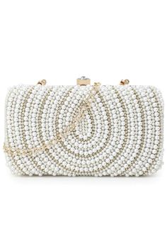 Shop Adorn White & Gold Faux Silk Embellished Pearl Work Box Clutch at best offer at our Wipe with a clean and dry cloth Store - Karmaplace Pearl Clutch Bag, Pearl Work, Pearl Clutch, Silk Purse, Embellished Bags, Work Boxes, Bridal Clutch, Box Clutch, Clutch Purse Evening