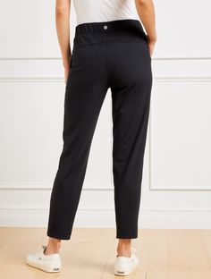 Part of T by Talbots, our most comfortable collection ever! Out & About Jogger. Our of-the-moment jogger style. Featuring a clean interlock with 2-way stretch that's oh-so soft to the touch. Plus handy slash pockets, a tapered slim leg, elastic drawstring waist and flattering back yoke seam. Features Jogger leg Hits at waist Full length Elastic waistband with drawstring closure Slash pockets Imported Fit: Misses: 28"; Petite: 25 1/2"; Plus: 28" Plus Petite: 25 1/2" Material: 78% Polyester, 22% S Modern Classic Style, Classic Style Women, Fashion Joggers, Slim Leg, Slim Pants, Slim Legs, Modern Classic, Jogger Pants, Drawstring Waist