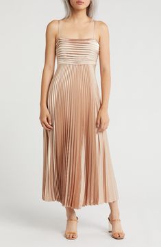 Make an elegant appearance in this gracefully pleated midi dress fashioned with an Empire waist and A-line silhouette. 49" length Hidden back-zip closure Square neck Partially lined 100% polyester Dry clean Imported Daytime Dresses, Satin Midi Dress, Pleated Midi Dress, Sweaters And Leggings, Comfortable Dress, Jeans Dress, Empire Waist, Square Neck, Sundress