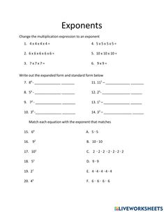 exponents worksheet with answers