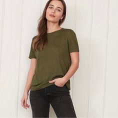 Jenni Kayne Army Green Short Sleeve Basic Tee S Nwt Please Review All Photos Carefully As They Are The Best Descriptors Of The Item This Pulls Together An Entire Outfit Handily, No Matter What You're Wearing. The More Basic The Garment, The Harder It Works. With A Perfect Fit That's Loose But Fitting, Our Basic Tee Is Up For The Job. Army Green Shorts, Linen Tee, Jenni Kayne, Striped Short Sleeve Shirt, Short Sleeve Shirt Women, Green Shorts, Basic Tee, Womens Tunics, Striped Tee