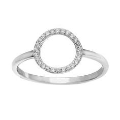 Modern Crystal Ring With Diamond Accents, Minimalist Rings With Diamond Accents, Modern Stackable Rings With Diamond Accents, Modern Cubic Zirconia Round Ring, Halo Design Diamond Ring With Round Band, Modern Round Diamond Ring With Halo Setting, Elegant Open Circle Rings As Gift, Elegant Open Circle Ring Gift, Sterling Silver Rings With Diamond Accents