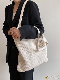 BirdinBag - Chic Crochet Bag | Stylishly Simplistic Design Simple Beige Square Shoulder Bag, Simple Beige Shoulder Bag With Double Handle, Simple Beige Shoulder Bag, Simple Beige Double Handle Shoulder Bag, Simple Beige Shoulder Bag For Everyday, Casual Solid Color Rectangular Hobo Bag, Casual Rectangular Solid Color Hobo Bag, Simple White Shoulder Bag For Daily Use, Simple Hobo Bag With Adjustable Strap