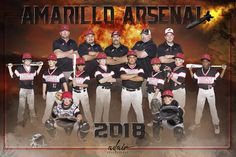 the baseball team is posing for a photo in front of an orange background with flames