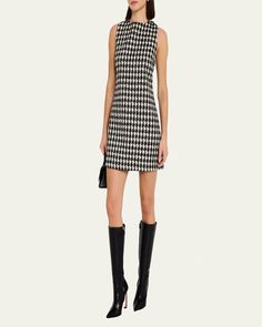 Alice + Olivia "Clyde" tweed shift dress in a classic houndstooth pattern    Round neckline    Sleeveless    Hem falls above the knee    Aline silhouette    Center back zipper    Polyester    Imported Sleeveless Tweed Mini Dress For Work, Fitted Sleeveless Houndstooth Mini Dress, Fitted Sleeveless Mini Dress With Houndstooth Pattern, Chic Sleeveless Mini Dress With Houndstooth Pattern, Chic Houndstooth Tweed Dress For Work, Chic Sleeveless Houndstooth Dress, Chic Sleeveless Tweed Dress For Fall, Chic Houndstooth Mini Dress For Work, Houndstooth Pattern Mini Dress For Work