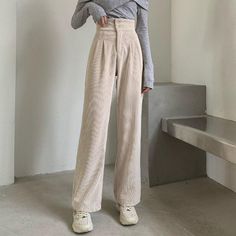 VSCO HIGH WAIST CORDUROY PANTS Vsco Outfits, Mid Calf Dresses, Drawstring Dresses, Women's Robe, Straight Leg Trousers, Crop Top Blouse, Corduroy Pants, Wide Leg Trousers, Straight Leg Pants