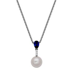 Put the perfect finishing touch on any ensemble with this Sterling Silver Genuine Cultured Pearl, Lab-Created Blue Sapphire & Cubic Zirconia Drop Pendant Necklace. Put the perfect finishing touch on any ensemble with this Sterling Silver Genuine Cultured Pearl, Lab-Created Blue Sapphire & Cubic Zirconia Drop Pendant Necklace. FEATURES Nickel free Metal: sterling silver Plating: rhodium Finish: polished Chain type: cable Packaging: boxedSTONE DETAILS Stone type: cubic zirconia, lab-created sapphi Sapphire Teardrop Pendant Necklace For Formal Occasions, Classic Blue Teardrop Necklace, Classic Blue Wedding Necklaces, Elegant Blue Necklace With Pearl Pendant, Formal Blue Necklace With Pearl Pendant, Formal Blue Jewelry With Pearl Pendant, Formal Blue Pearl Pendant Jewelry, Cable Packaging, Pearl Details