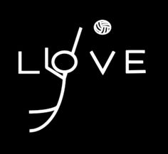 the word love is written in white on a black background with a volleyball ball flying above it