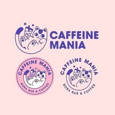 the logo for caffeine mania with two cats on it and one cat sleeping