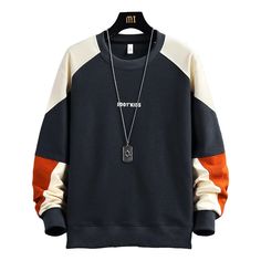 a black sweatshirt with an orange and white stripe on the sleeves that says, don't