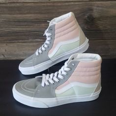 Vans Sk8 Hi Details: Size: 7 Men's/ 8.5 Women's (Euro 39 - Cm 25) Color: Pastel Multi Color Material: Canvas Upper Condition: New With Box ,No Lid Details: High Tops Let Me Know If You Have Any Questions Ships Asap Vans Slip On Black, Vans Sk8 Hi Black, Black Slip On Vans, Cute Vans, Sk8 Hi Vans, White Slip On Shoes, Black High Top Sneakers, Green Vans, Old Skool Black