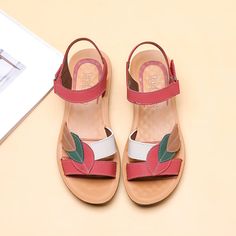 women sandals with soft material: comfortable insole and non-slip rubber outsole, elastic back strap for easy slip on/off, strappy sandals Sandals for women casual summer with fashion looking: casual ankle strap, appliques flower rhinestone, braided strap, flat heel, open toe; all element are combined to this charming bohemian shoes Women cute sandals flat can be used for any casual date, shopping, work, beach, vacation, driving, walking and so on. The unique fancy design brings you comfortab... Casual Summer Sport Sandals With Ankle Strap, Comfortable Spring Sport Sandals With Round Toe, Comfortable Sport Sandals With Round Toe For Spring, Comfortable Spring Sport Sandals, Comfortable Closed Toe Sport Sandals For Spring, Comfortable Slip-on Slingback Sandals For Summer, Comfortable Flat Heel Sport Sandals, Casual Open Toe Slingback Sandals For Spring, Red Sandals With Removable Insole For Spring