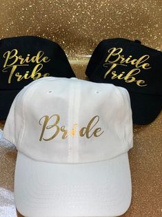 Match your bride tribe with this fun metallic or glitter Bride baseball cap Bride hat: white and gold metallic or white and glitter gold *custom colors available upon request Bride tribe hats sold separately. No returns or exchanges Bridesmaid Hats, Bridal Party Hats, Wedding Accesories, Bride Hat, Glitter Gold, Bride Tribe, Baseball Caps, Fun Wedding, Party Hats