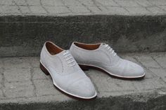 Crafted Leather Genuine Suede Leather Oxford Lace up Dress Shoes on Storenvy White Dress Shoes With Brogue Detailing For Spring, Fitted Suede Leather Shoes For Business, Fitted White Leather Shoes With Almond Toe, White Fitted Leather Shoes With Almond Toe, White Fitted Leather Shoes For Spring, White Pointed Toe Leather Shoes For Semi-formal Occasions, Suede Wingtip Dress Shoes For Office, Elegant White Oxfords For Business, Elegant Spring Dress Shoes With Brogue Detailing