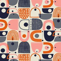 an abstract pattern with black, orange and white shapes on it's surface is featured in this image