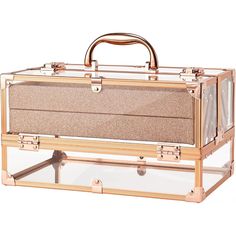 High-Quality Acrylic Material: This Tray Has An Extendable Cantilever Feature With Four Tiers, Which Slides Smoothly Out, And Its Handle Is Very Easy To Grasp. Through The Transparent Acrylic Material On The Outside, You Can See Where The Item Is Placed Easily And Take It With Ease. Rose Gold Lining Protect: With The Rose Gold Lining Protect, Makeup Compartments Are Tinted With Easy-To-Clean Gold Color Interiors. When You Place Items Inside A Makeup Box, There Is A Lining That Keeps The Interior Ideal Makeup, Makeup Case Organization, Makeup Display, Acrylic Organizer Makeup, Makeup Train Case, Makeup Training, Travel Size Bottles, Toiletry Pouch, Train Case