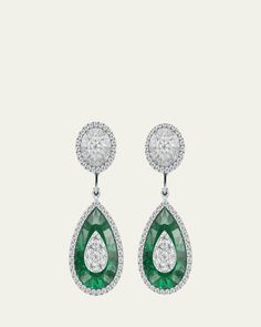 Bhansali earrings    18karat white gold    Diamonds and emeralds    Diamond total carat weight: 1.02    For pierced ears    Imported Elements Of Style, Diamond Halo, Emerald Diamond, Handbag Shopping, Pierced Ears, Beauty Gift, Fall Trends, Halo Diamond, White Gold Diamonds