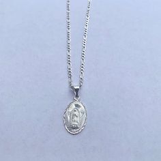 Sterling Silver Necklace 925 Stamped Length 16” Width 2mm Figaro Style Chain New Item - Sterling Silver Charm Virgin Mary Pendant 925 Virgen De Guadalupe Dije Y Cadena De Nio O Para Mujer - Cadena Corta De Mujer Mide 16 Pulgadas Silver Virgin Mary Necklace, Silver Oval Pendant Necklace With Sterling Silver, Silver Oval Pendant Necklace With Sterling Clasp, Silver Sterling Silver Charm Necklace With Oval Pendant, Silver Sterling Oval Charm Necklaces, Silver Sterling Silver Oval Pendant Charm Necklaces, Silver Oval Sterling Silver Charm Necklace, Silver Oval Pendant Charm Necklace In Sterling Silver, Oval Silver Sterling Silver Charm Necklaces