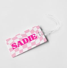 WAVY CHECKERBOARD PERSONALIZED BAG / LUGGAGE TAG Personalized Rectangular Luggage Tag For School, Trendy Pink Luggage Tag For Travel, Personalized Pink Fun Bag, Customizable Pink Luggage Tag For Travel, Fun Pink Personalized Bags, Personalized Pink Luggage Tag For School, Trendy Rectangular Luggage Tag, Customizable Fun Pink Bags, Customizable Pink Luggage Tag For Gifts