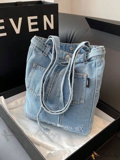 Bird in Bag - Vintage Washed Denim Shoulder Bag for Fashionable Commuting and Casual Use Denim Shoulder Bag, Denim Shoulder Bags, Washed Denim, Bag Vintage, Bird In Bag, Bag Bag, Square Bag, Denim Wash, Polyester Material