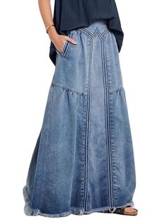 Sun Skirt, Street Skirt, Womens Long Skirt, Skirt Streetwear, A Line Denim Skirt, Autumn Sun, Vintage Denim Skirt, Moda Denim, High Waisted Denim Skirt