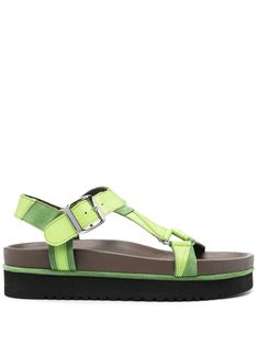 light green calf leather suede panelling almond open toe T-bar strap branded leather insole rubber sole buckle-fastening ankle strap Green Leather Footbed Sandals, Green Leather Open Toe Footbed Sandals, Green Leather Footbed Sandals For Summer, Summer Green Footbed Sandals With Leather Footbed, Green Leather Slingback Sandals With Ankle Strap, Green Leather Slingback Sandals, Green Leather Ankle Strap Slingback Sandals, Green Open Toe Footbed Sandals With Removable Insole, Green Leather Sandals With Leather Footbed