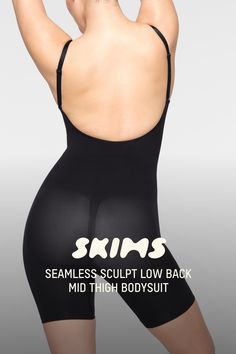 A sculpting bodysuit that sculpts silhouette, cinches waist, and smooth thighs while providing support and lift for your curves. Featuring a deep scoop back that makes it the perfect backless shapewear option. | SKIMS Low Back Mid Thigh Bodysuit | Black | 2XS | Seamless Sculpt Sculpting Shapewear Bodysuit With Built-in Bra, Sculpting Push-up Shapewear With Lined Body, Sleek Second-skin Shapewear With Built-in Bra, Solid Backless Seamless Shapewear, Elegant Sculpting Shapewear With Medium Bust Support, Seamless Push-up Bodysuit For Shapewear, Seamless Push-up Bodysuit Shapewear, Seamless Push-up Shapewear Bodysuit, Seamless High-cut Leg Shapewear Bodysuit