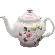 a tea pot with roses painted on it