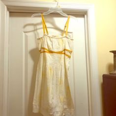 Beautiful Free People Brand New With Tags Dress, Never Worn. Super Cute Summer Dress Yellow Cotton Mini Dress For Vacation, Yellow Cotton Mini Dress For Beach, Yellow Cotton Sundress For Vacation, Yellow Fitted Sundress For Daywear, Fitted Yellow Sundress For Daywear, Mustard Cotton Vacation Dress, Yellow Cotton Mini Dress For Brunch, Yellow Cotton Mini Dress For Daywear, Yellow Cotton Sundress For Daytime