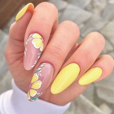 Nails With Flowers, Yellow Nails