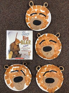 three paper plates that have been made to look like bears