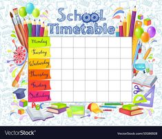 a school timetable with books and pencils