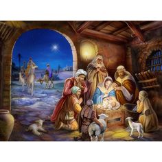 a nativity scene with the birth of jesus