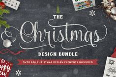 the christmas design bundle is displayed on a chalkboard