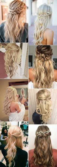 chic half up half down wedding hairstyle ideas Medium Length Brown Hair, Hair Blond, Romantic Updo, Half Up Half Down Wedding, Wedding Hair Down, Wedding Hairstyle, Half Up Hair