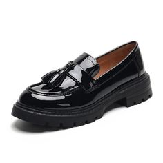 Women Minimalist Glossy Leather Casual Loafers-RAIIFY