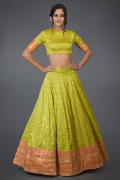 Lehenga Crop Top, Lime Punch, Silk Lehenga, Flare Skirt, Pure Silk