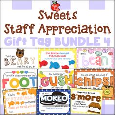 a bunch of cards with words and pictures on them that say, sweet appreciation gift tag bundle