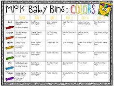 a baby's color chart with crayons on it and the words mrk baby