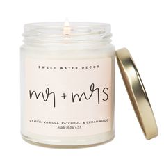 Mr. & Mrs. Quote Candle - Clear Jar - 9 oz Patchouli Candle, Wedding Gifts For Newlyweds, Patchouli Scent, Vanilla Patchouli, Clove Leaf, Vanilla Sandalwood, Candle Quotes, Vanilla Scented Candles, Candle Care