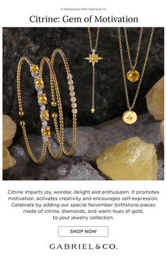 Citrine is the most popular yellow gemstone and a worthy alternative to a topaz or yellow sapphire. Citrine looks best in yellow gold but also looks modern and fresh in white tone settings. Style: BG4448-65M45CT & NK5965Y45CT & NK5443Y45CT & BG4116-65Y45JJ & BG4107-65Y4JJJ#GabrielNY#UniqueJewelry#GabrielAndCo#FineJewelry#FashionJewelry#UniqueJewelry#GiftIdeas#DiamondJewelry#gabrieljewelry#UniqueGifts#GoldNecklace#FashionBangle#DiamondBangle#RoundCitrine#BujukanBabe #Bujukan #BujukanBracelet November Birthstone Jewelry, Born In November, Citrine Jewelry, White Tone, Yellow Gemstones, November Birthstone, Yellow Sapphire, In November, Stackable Rings