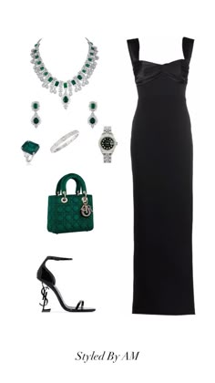 Black Dress With Green Accessories, Formal Short Dresses Classy, Formal Short Dresses, Short Dresses Classy, Outfits Gorditas, Dressy Casual Outfits, Green Accessories, Dresses Classy