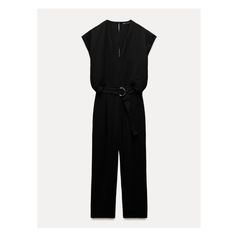 Long flowy V-neck dress. Sleeveless. Side pockets. Cut outs at waist. Elastic waist. Matching belt with metal buckle. Back opening with button closure. Chic Jumpsuits And Rompers With Belt For Workwear, Chic Belted V-neck Jumpsuit, Chic Belted V-neck Jumpsuits And Rompers, Chic Black Jumpsuits And Rompers With Belt Loops, Black V-neck Jumpsuit From Zara, Zara Black V-neck Jumpsuit, Long Jumpsuit, Trench Coat Dress, Belted Jumpsuit