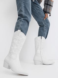 White  Collar     Embellished   Women Shoes Cowgirl Boots White, Women Western Boots, Cowgirl Boots For Women, White Cowgirl Boots, Boots White, Western Boots Women, Cowgirl Boots, Boots For Women, White Collar