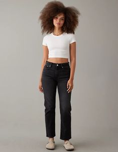 AE Stretch Super High-Waisted Ankle Straight Jean American Eagle Black Jeans, Flattering Pants, Best Casual Outfits, Ankle Length Jeans, Stylish Jeans, American Eagle Jeans, American Eagle Outfitters Jeans, Ankle Jeans, Stretch Jeans