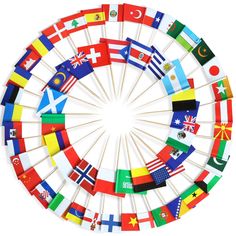 a circle made up of many different countries and their flags on toothpicks in the shape of a circle