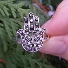 Hand of Fatima Ring, 925 Sterling Silver, Hamsa Ring,Hand of Fatima Filigree Ring, Hand Ring,Religious Jewelry Gift for Women by Beldiamo * 100% polished solid sterling silver * Solid sterling silver weight: approx. 5-6.5 Grams.Depending on the size of the ring. * The face Size : 22 mm /0.86 in x 18mm /0.70 in * The back shank : 4 mm / 0.15 in * Crafted and polished by hand * .925 trademark stamp * R0005-GJ-5 Fact Although the Hamsa hand is known to bring fortune and fertility in some religions Spiritual Sterling Silver Flower Ring, Spiritual Silver Stackable Rings For Gift, Spiritual Silver Crystal Ring, Spiritual Silver Adjustable Flower Ring, Adjustable Silver Spiritual Flower Ring, Adjustable Spiritual Silver Flower Ring, Sterling Silver Spiritual Filigree Ring, Spiritual Sterling Silver Round Filigree Ring, Spiritual Sterling Silver Filigree Ring